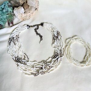 white beaded necklace and bracelet set #boho #festival #summer